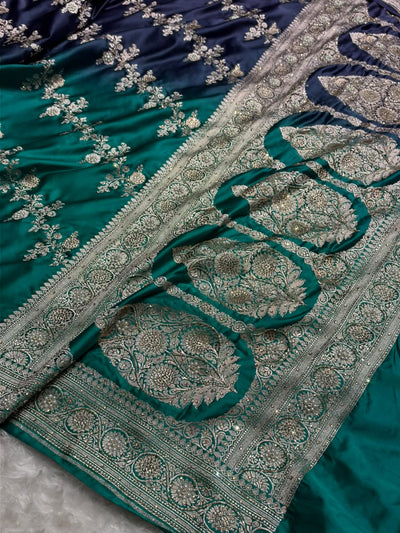 Peacock Ombre Shade Bridal Saree With Ari And Moti Work  BOMCS-01