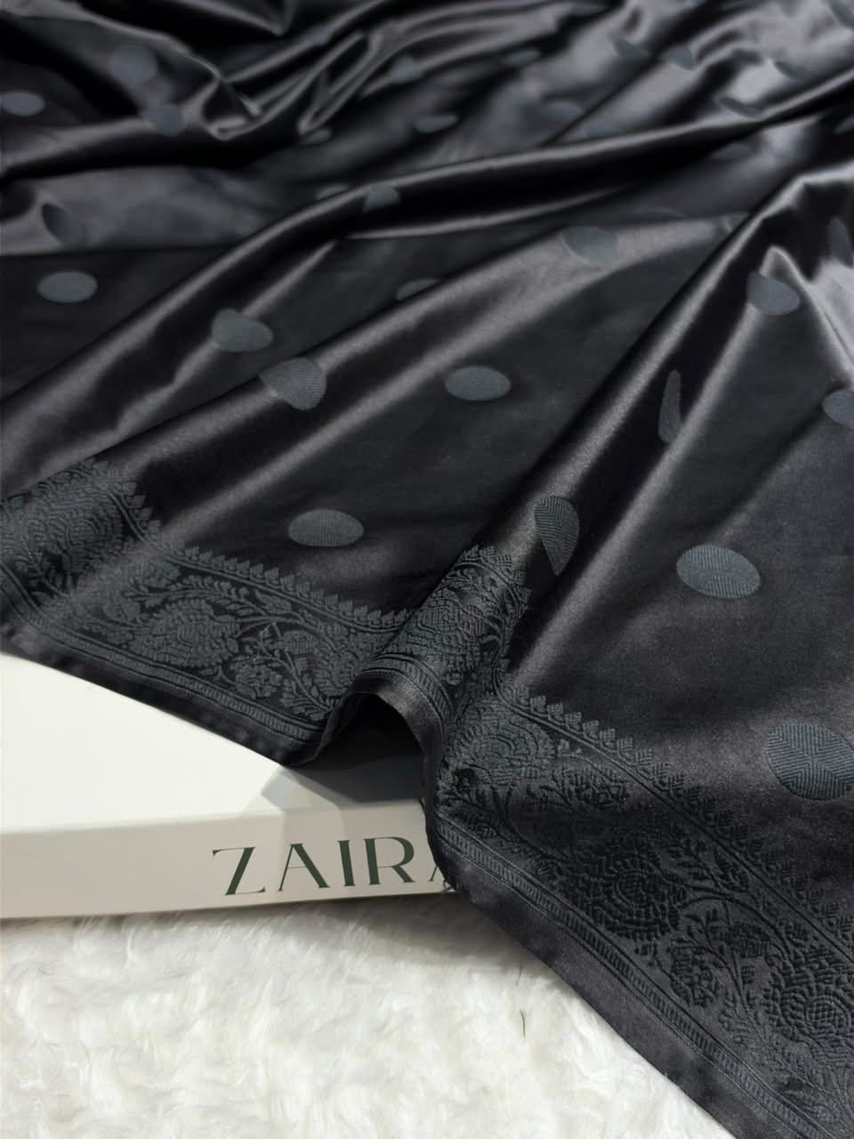 Black  Banarasi Silk Saree with Polka Dot Buti & Woven Border MCS111