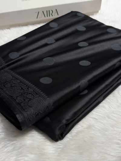 Black  Banarasi Silk Saree with Polka Dot Buti & Woven Border MCS111