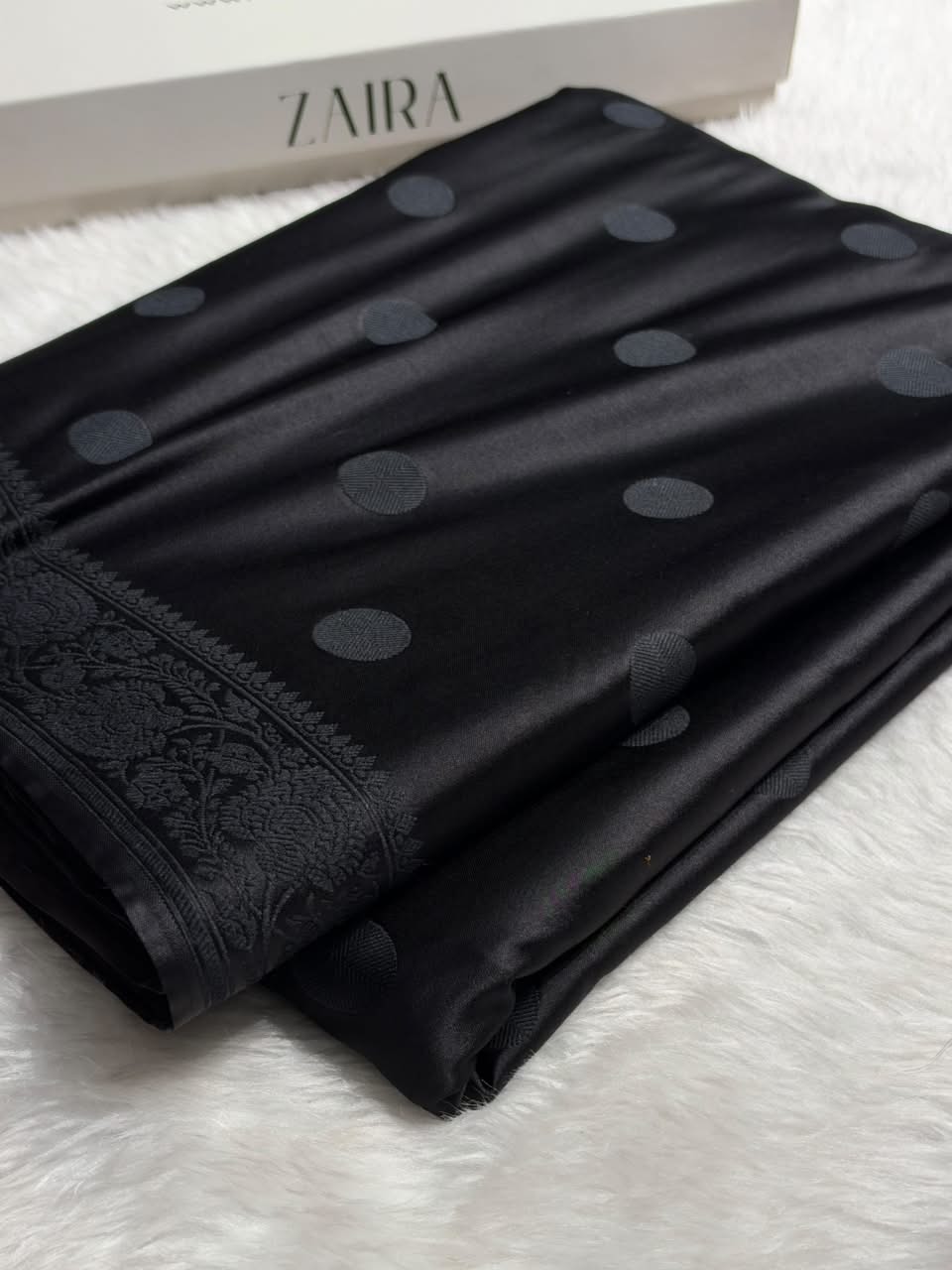 Black  Banarasi Silk Saree with Polka Dot Buti & Woven Border MCS111