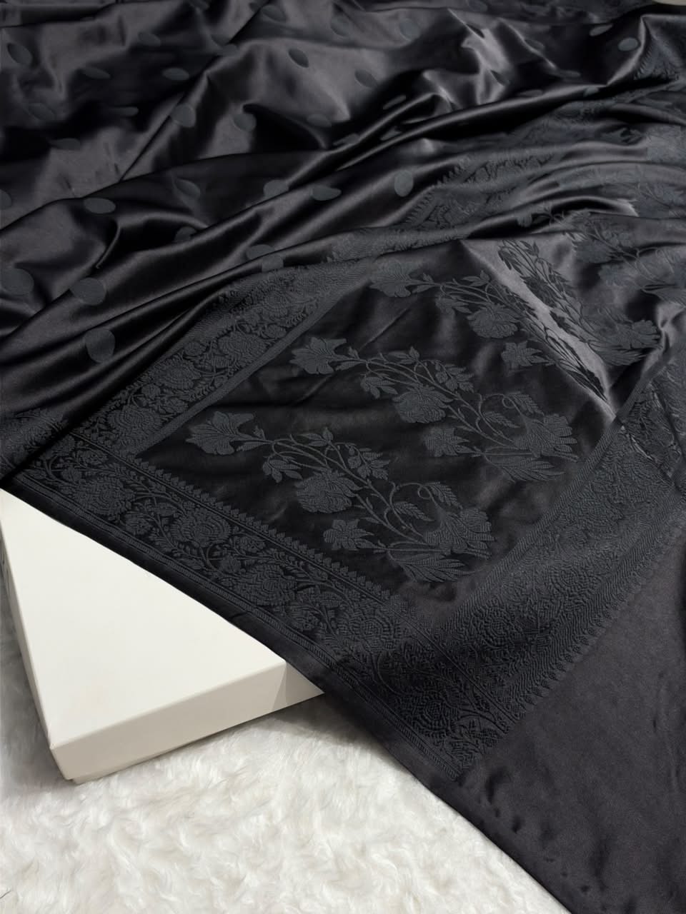Black  Banarasi Silk Saree with Polka Dot Buti & Woven Border MCS111