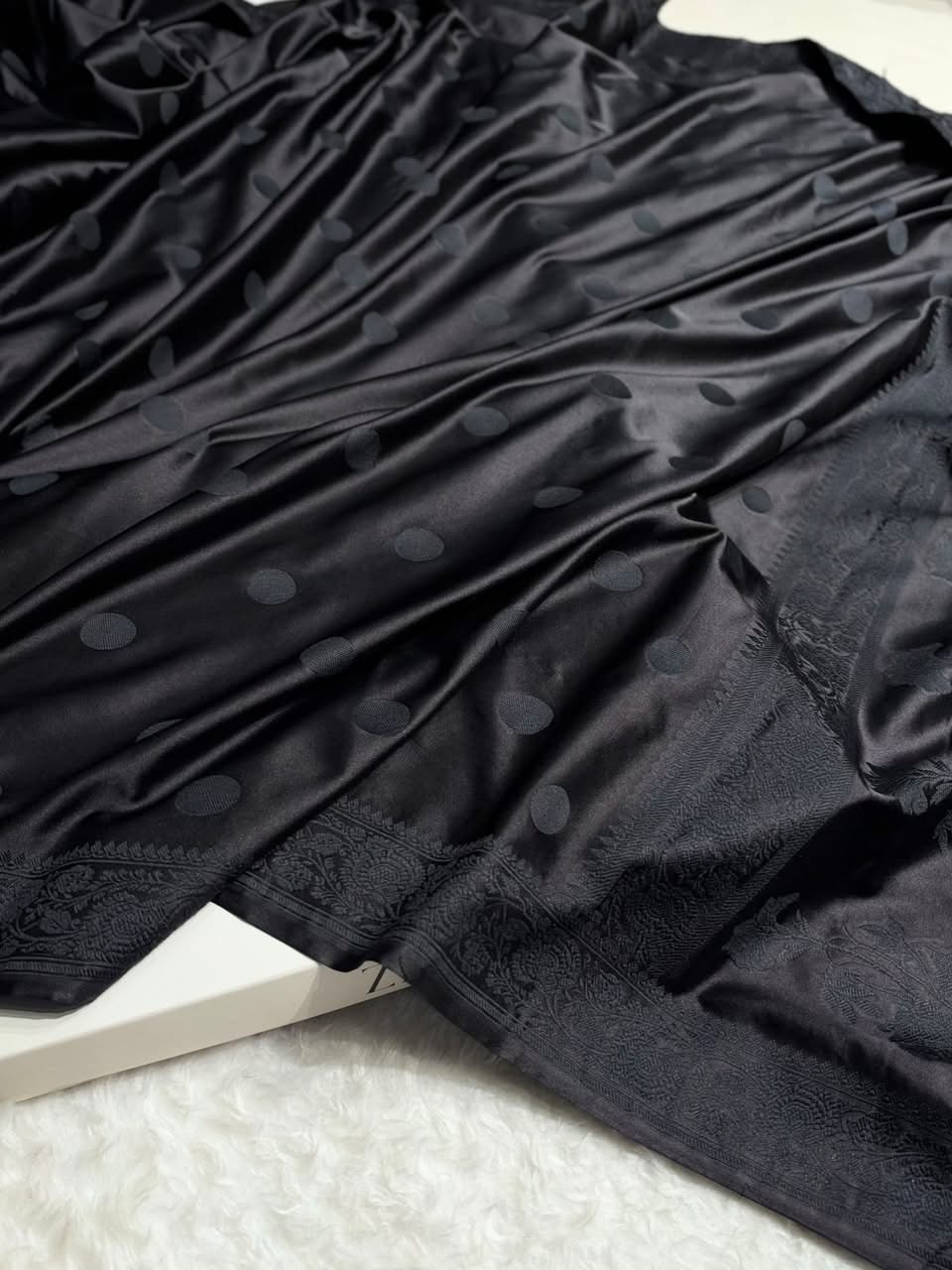 Black  Banarasi Silk Saree with Polka Dot Buti & Woven Border MCS111
