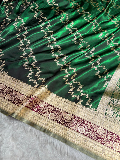 Banarasi Light Weight Satin Silk Bottle / Green Wine Shades SS69(C)