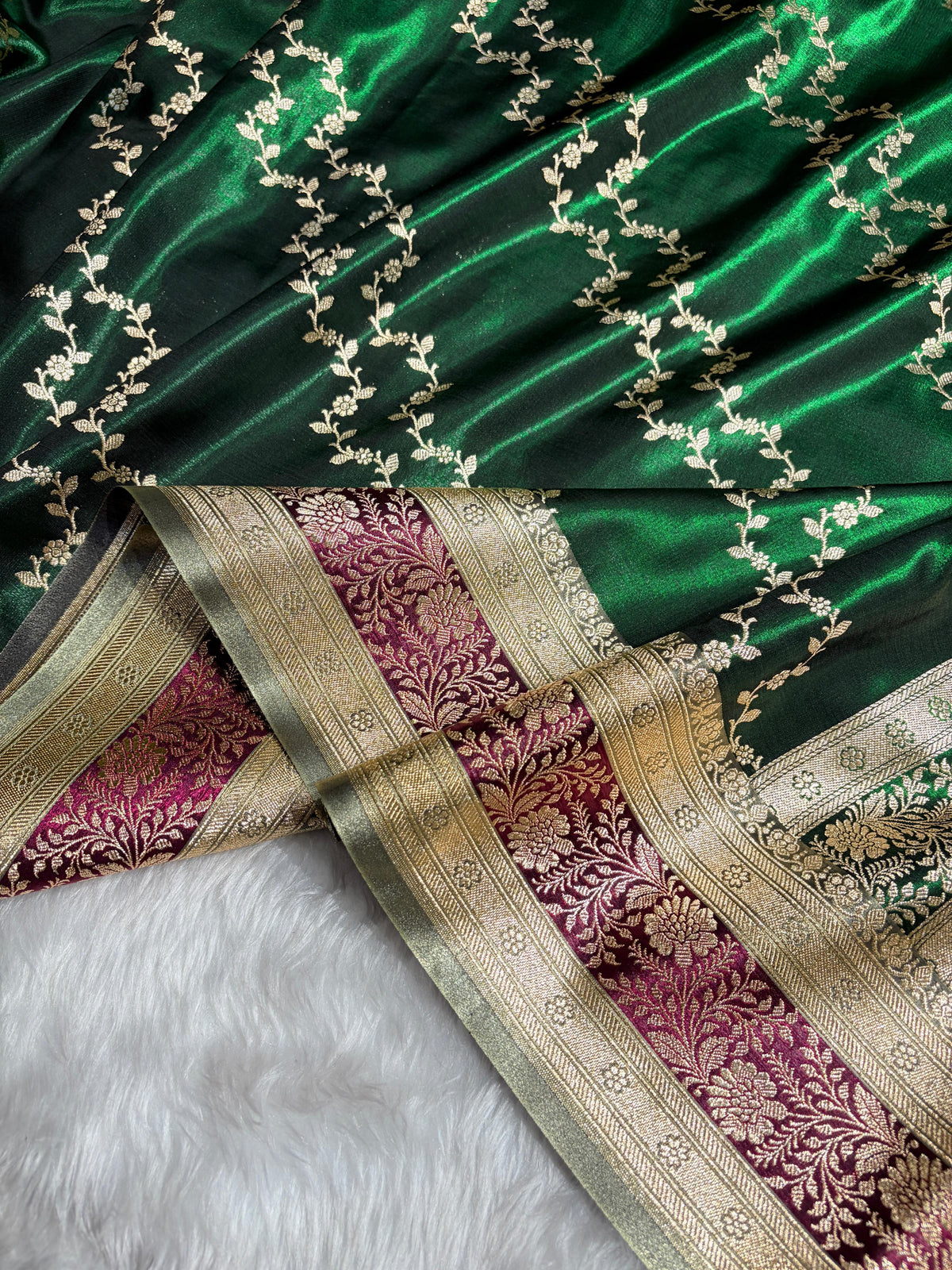 Banarasi Light Weight Satin Silk Bottle / Green Wine Shades SS69(C)