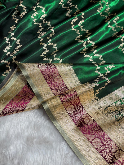 Banarasi Light Weight Satin Silk Bottle / Green Wine Shades SS69(C)