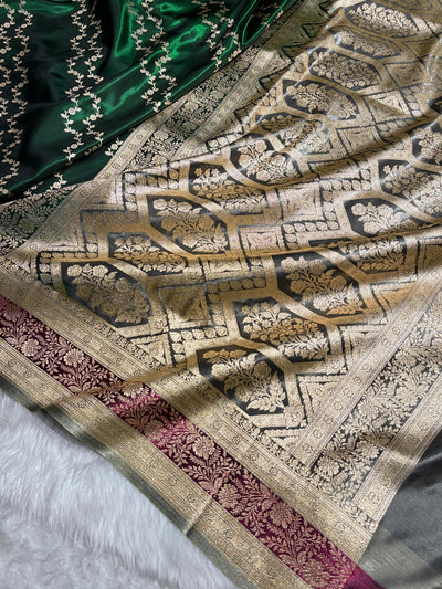 Banarasi Light Weight Satin Silk Bottle / Green Wine Shades SS69(C)