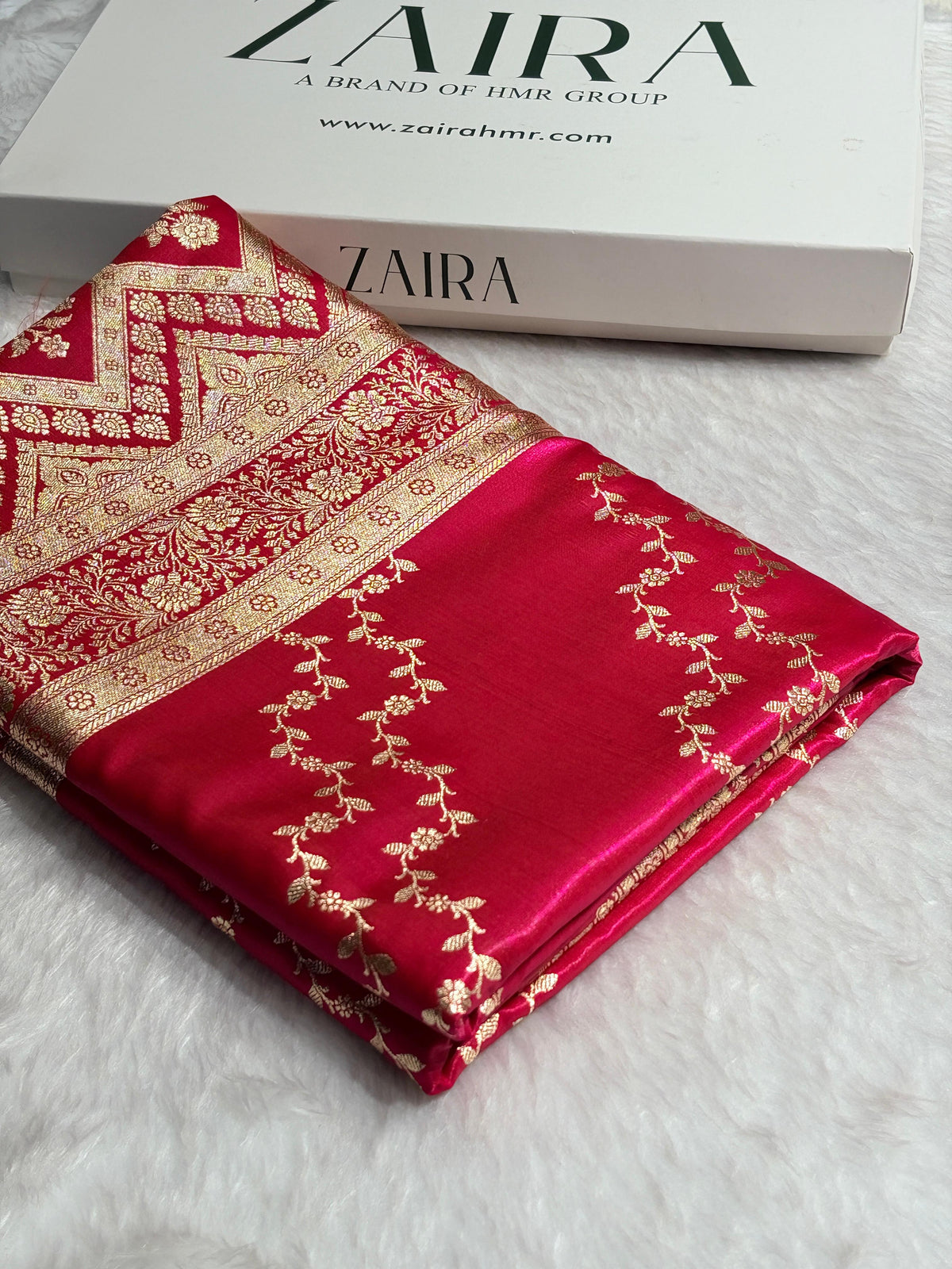Banarasi Light Weight Satin Silk Rani Pink Shades SS69