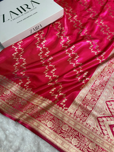 Banarasi Light Weight Satin Silk Rani Pink Shades SS69