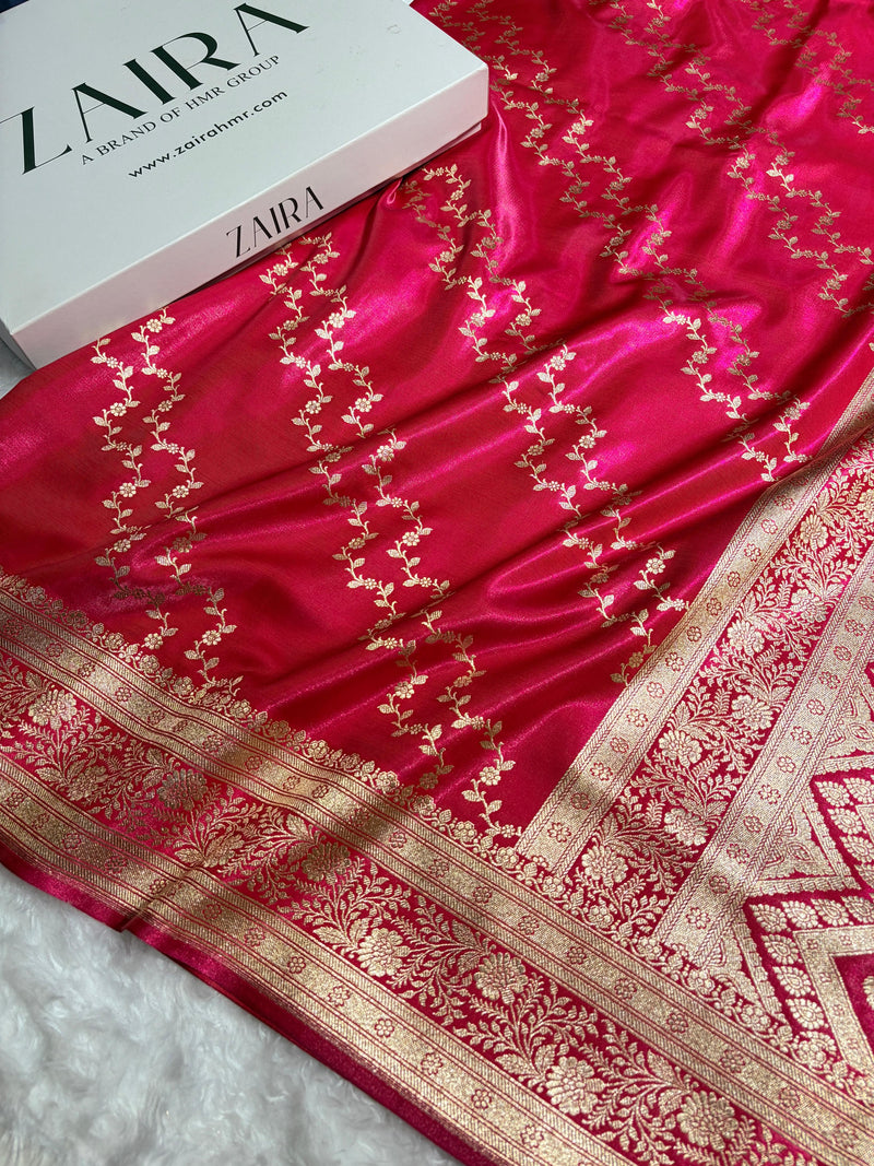 Banarasi Light Weight Satin Silk Rani Pink Shades SS69