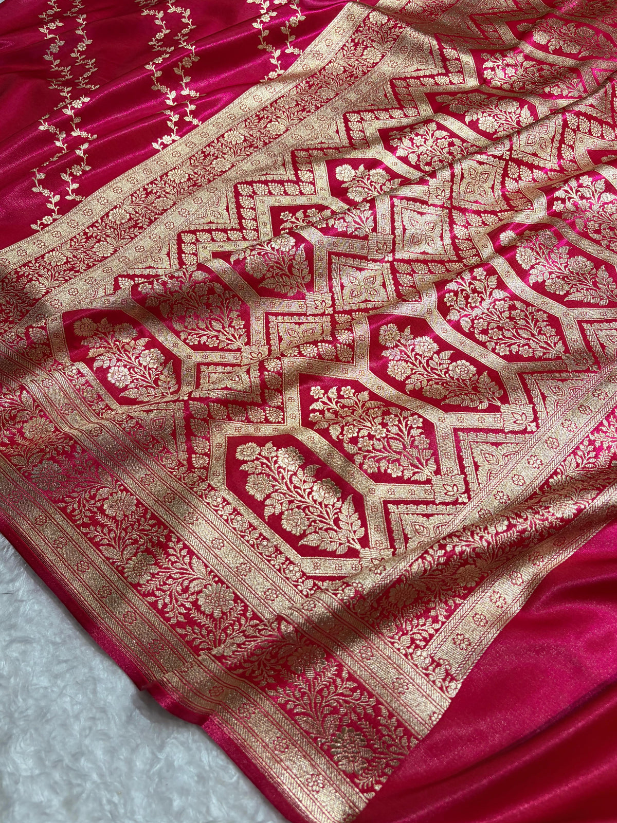 Banarasi Light Weight Satin Silk Rani Pink Shades SS69