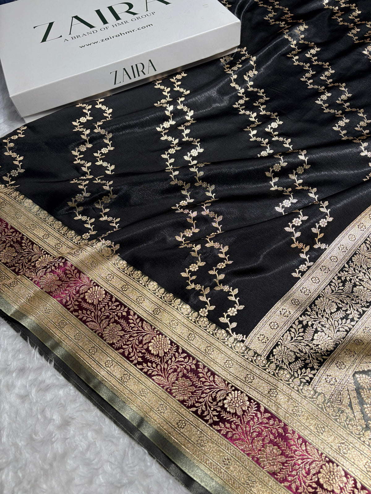 Banarasi Light Weight Satin Silk Black / Wine Shades SS69(C)