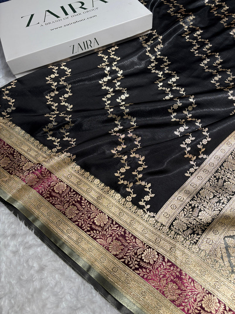 Banarasi Light Weight Satin Silk Black / Wine Shades SS69(C)