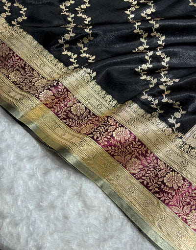 Banarasi Light Weight Satin Silk Black / Wine Shades SS69(C)