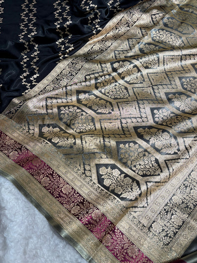 Banarasi Light Weight Satin Silk Black / Wine Shades SS69(C)