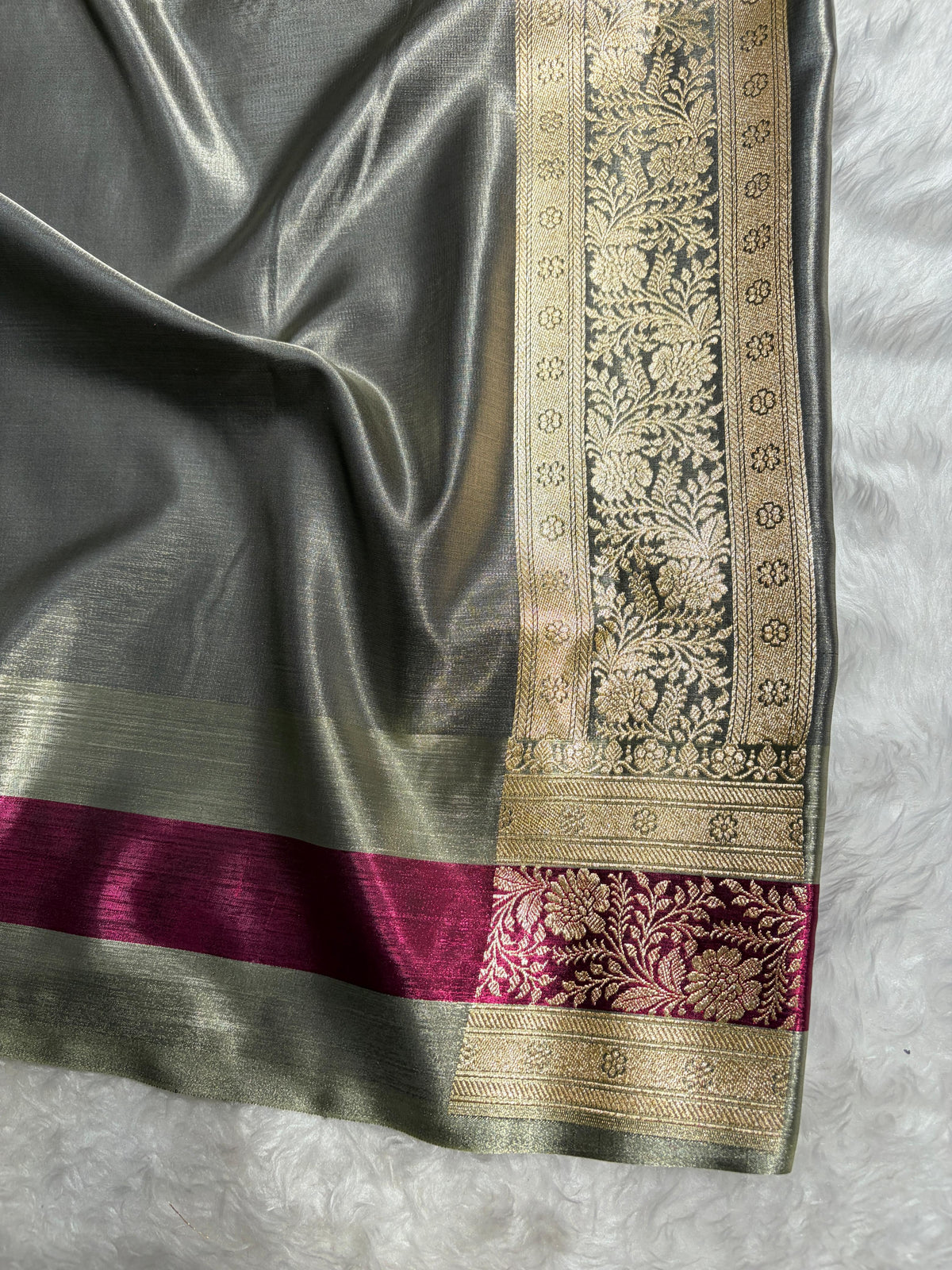 Banarasi Light Weight Satin Silk Black / Wine Shades SS69(C)