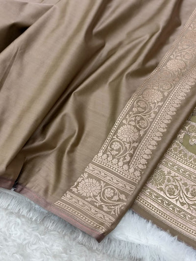 Olive Grey Shades Banarasi With Floral Jaal Pattern Mashru Silk Saree MSM-130