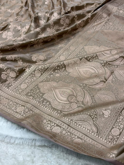 Olive Grey Shades Banarasi With Floral Jaal Pattern Mashru Silk Saree MSM-130