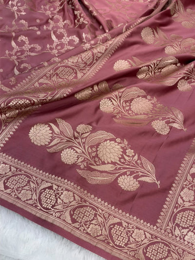 Mauve Pink Shades Banarasi With Floral Jaal Pattern Mashru Silk Saree MSM-134