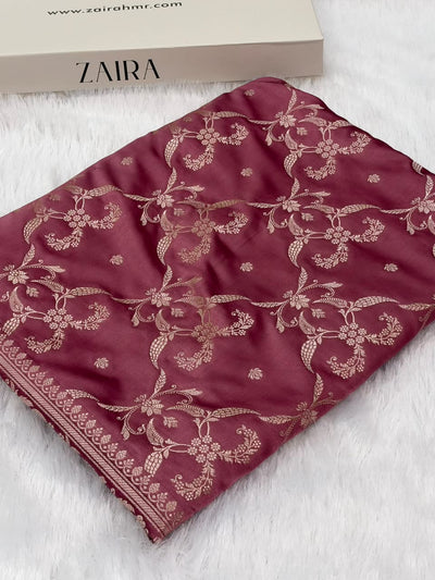 Mauve Pink Shades Banarasi With Floral Jaal Pattern Mashru Silk Saree MSM-134