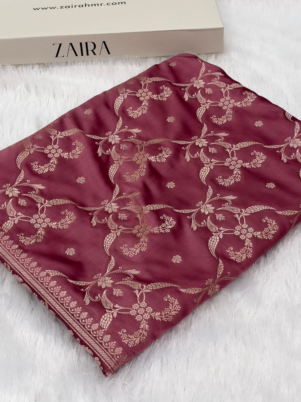 Mauve Pink Shades Banarasi With Floral Jaal Pattern Mashru Silk Saree MSM-134