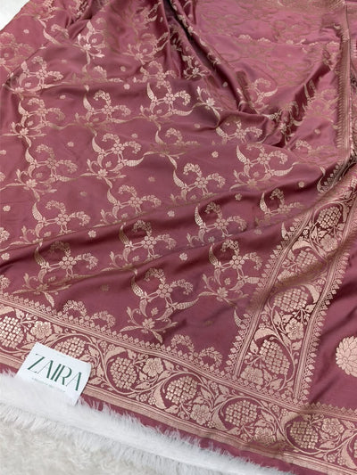 Mauve Pink Shades Banarasi With Floral Jaal Pattern Mashru Silk Saree MSM-134