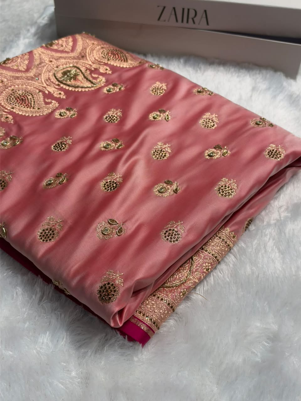 Baby Pink Shades Booti Katan Silk Saree with Stone & Zardozi Work BSK12