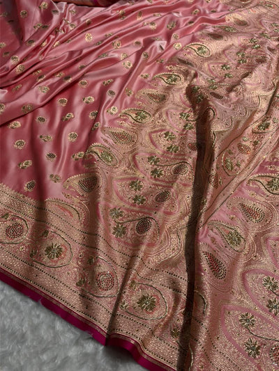 Baby Pink Shades Booti Katan Silk Saree with Stone & Zardozi Work BSK12