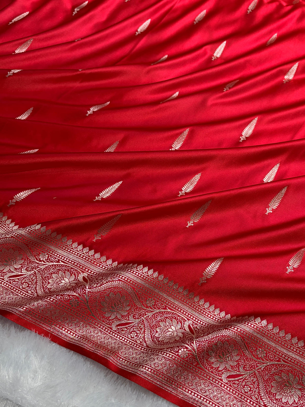 Red Saree in Floral Pattern Mashru Silk Saree MSM-143