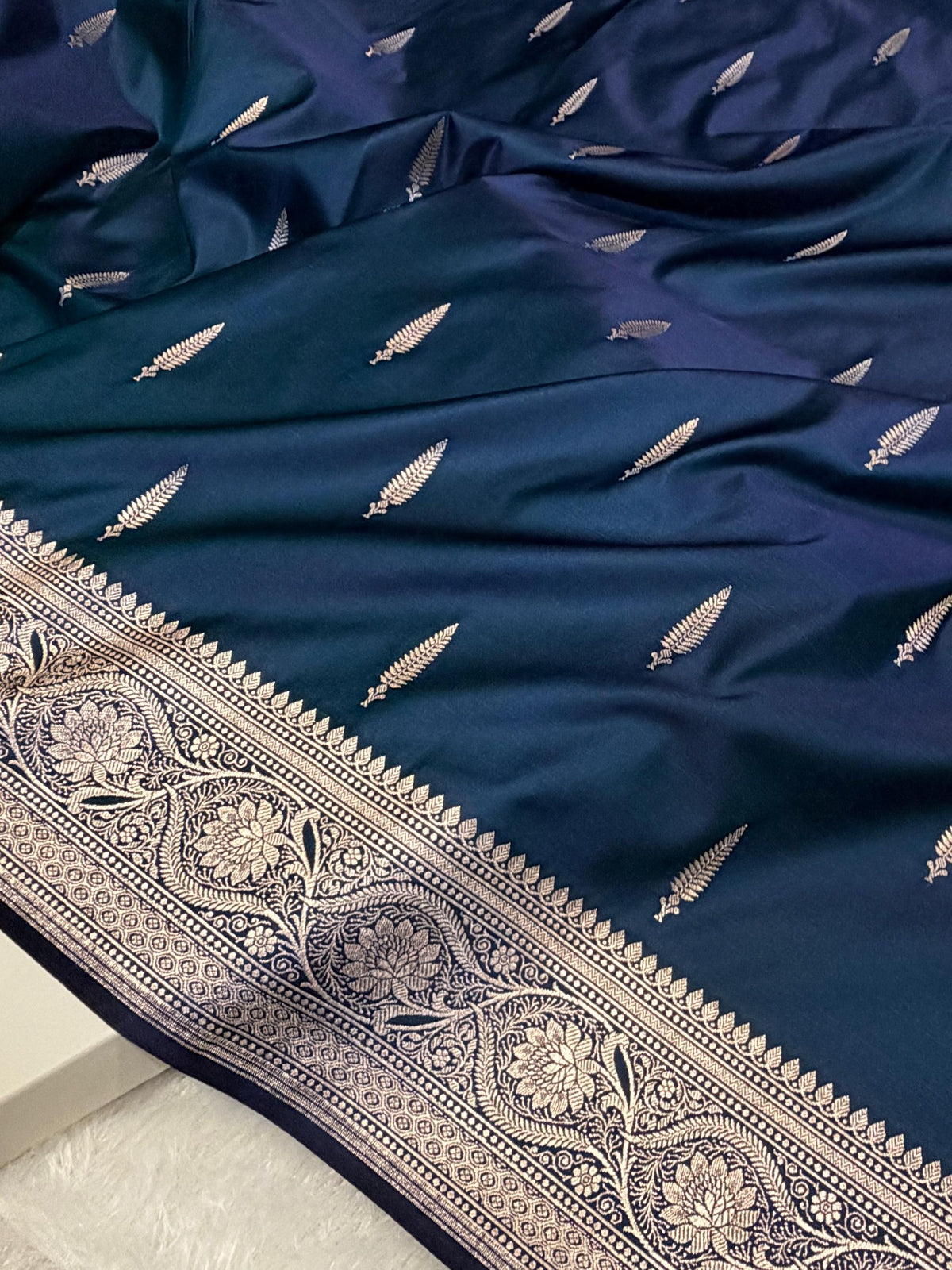 Navy Blue Saree in Floral Pattern Mashru Silk Saree MSM-143