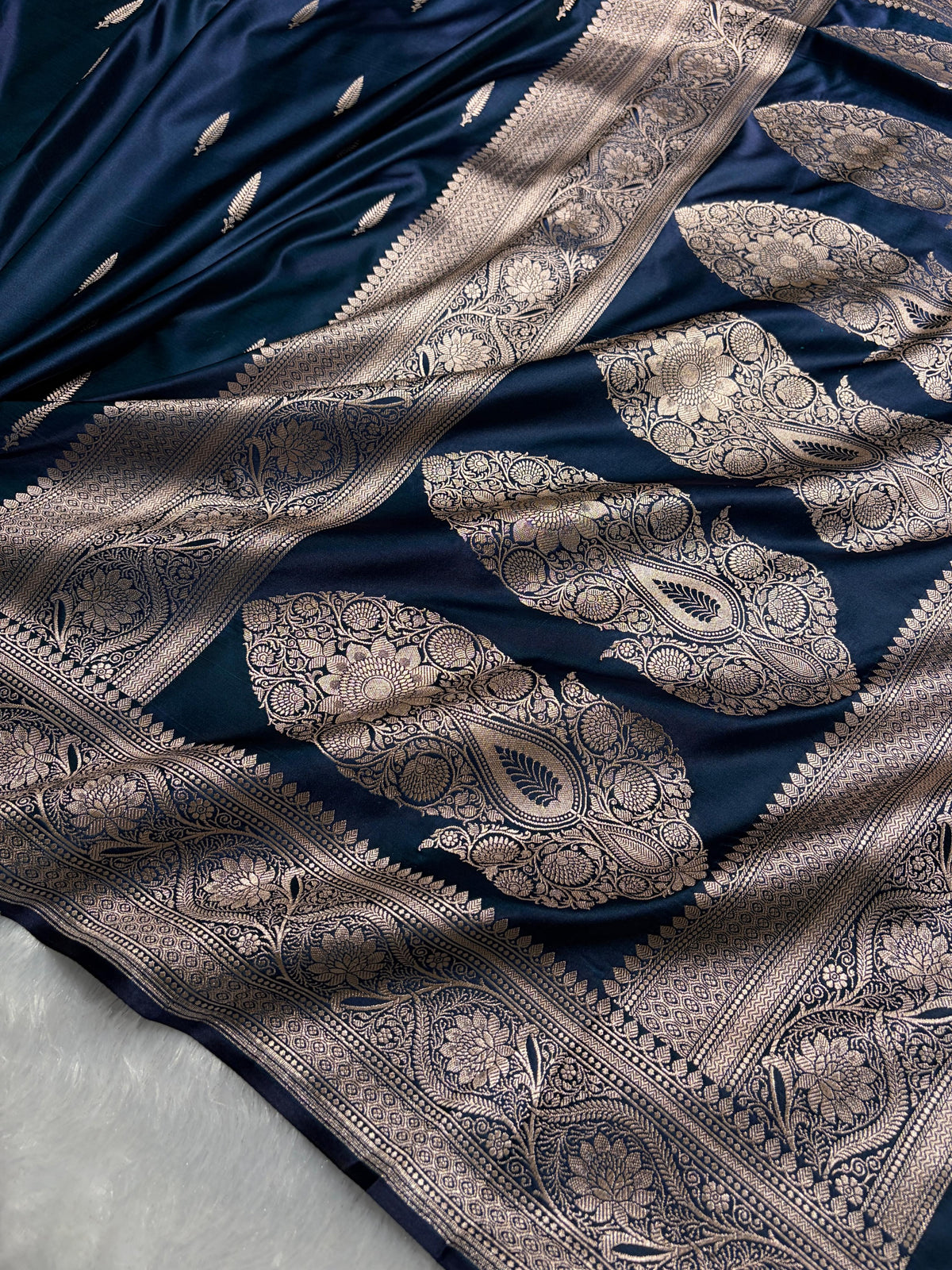 Navy Blue Saree in Floral Pattern Mashru Silk Saree MSM-143