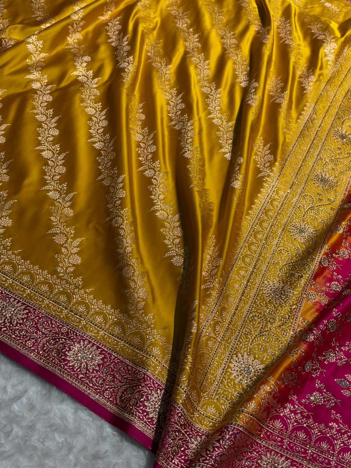 Bridal Mustard Yellow / Rani Pink Cross with Swarovski Stone Work Bsk155
