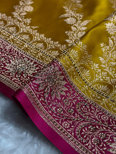 Bridal Mustard Yellow / Rani Pink Cross with Swarovski Stone Work Bsk155