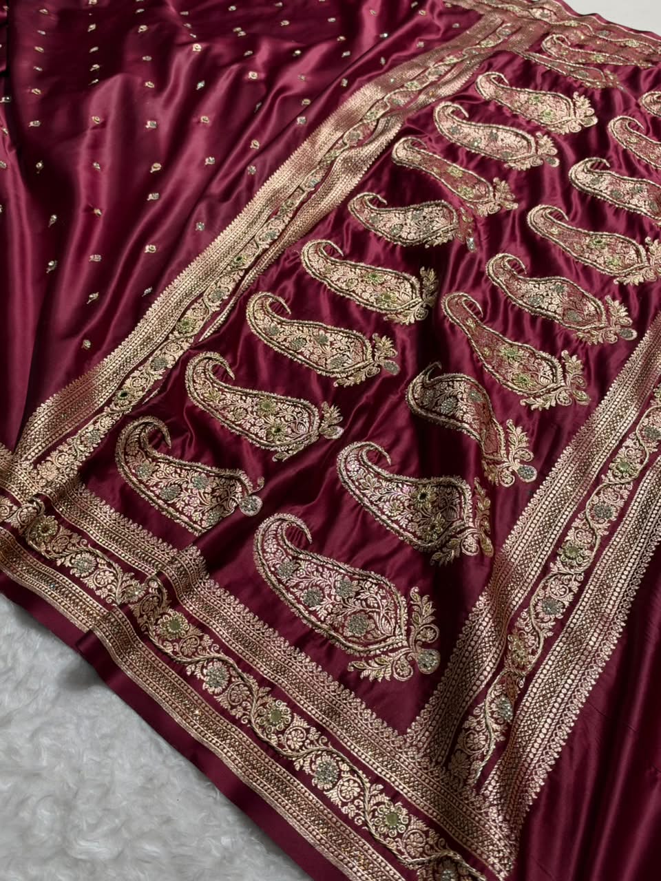 Bridal Garnet Katan Silk  With Zardozi  Work BSK125