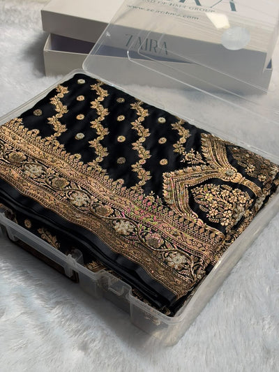 Black Satin Katan Silk Saree with Zardozy work BSK165