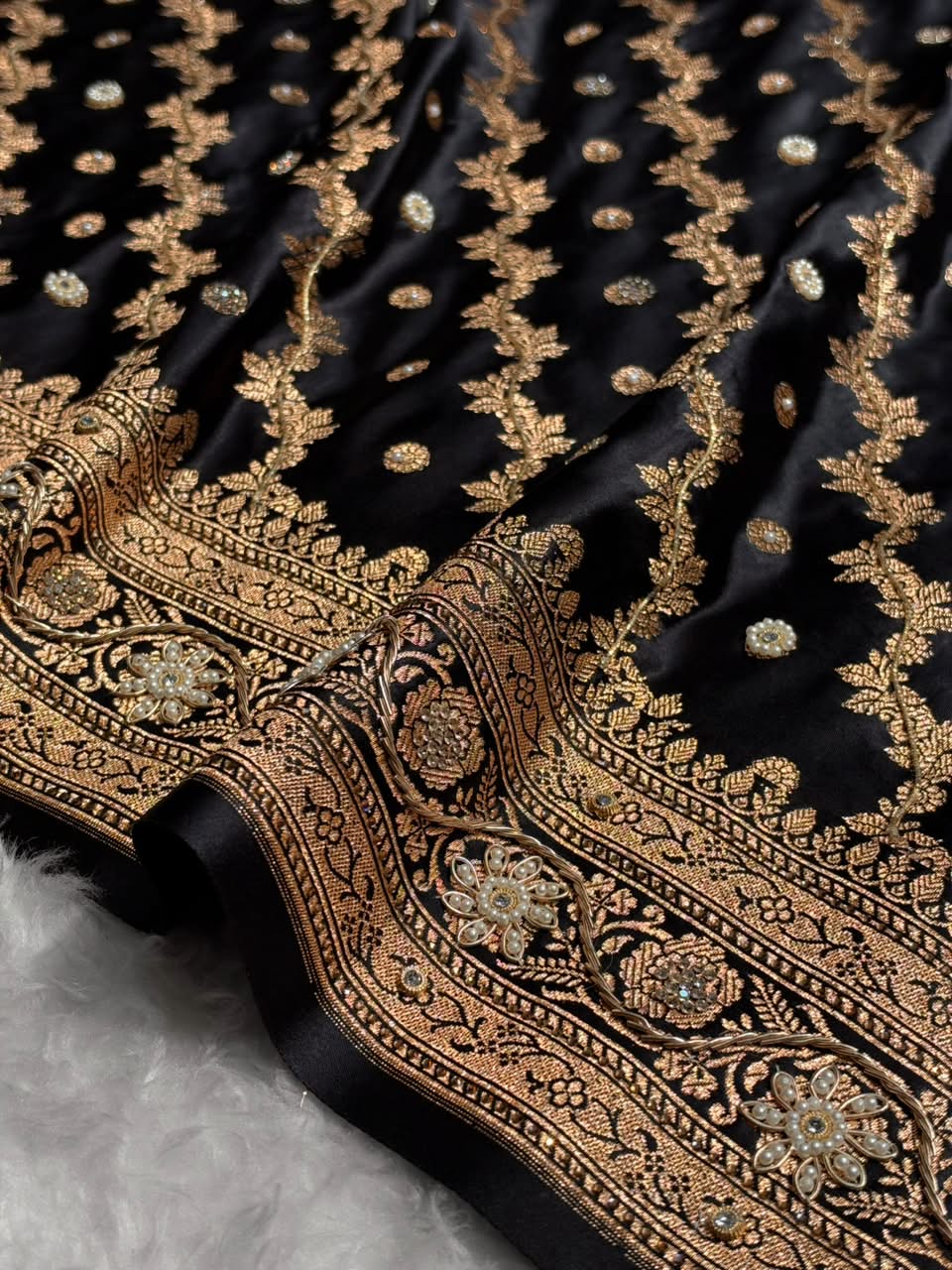 Black Satin Katan Silk Saree with Zardozy work BSK165