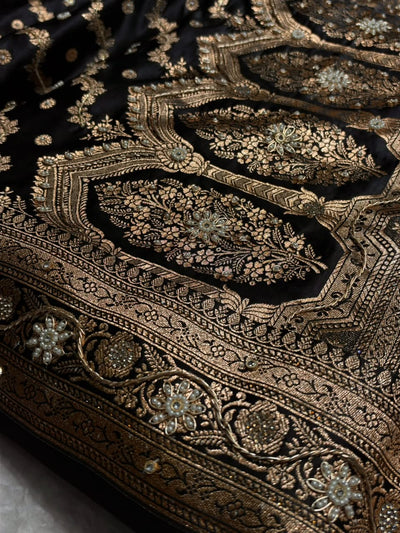 Black Satin Katan Silk Saree with Zardozy work BSK165