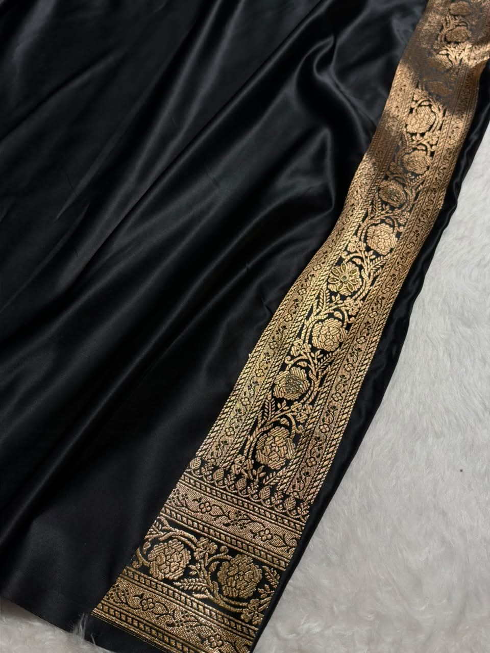 Black Satin Katan Silk Saree with Zardozy work BSK165