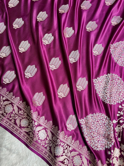 Wine Shades Banarasi Boota Pattern Minakari Floral Mashru Silk Saree MSM-122