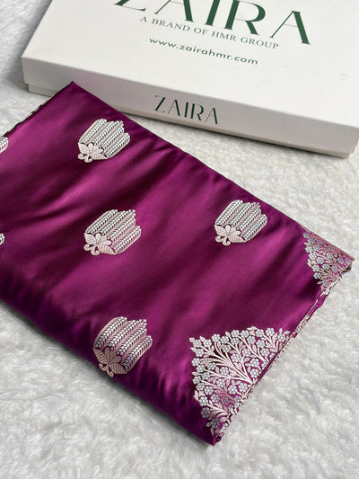 Wine Shades Banarasi Boota Pattern Minakari Floral Mashru Silk Saree MSM-122