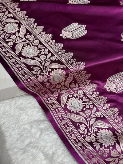 Wine Shades Banarasi Boota Pattern Minakari Floral Mashru Silk Saree MSM-122
