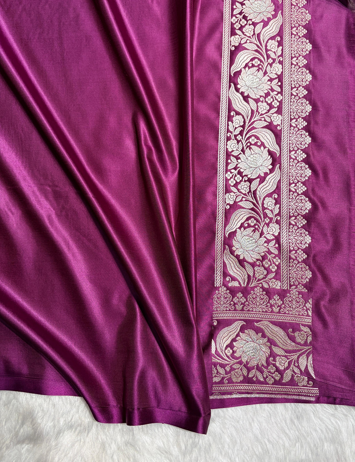 Wine Shades Banarasi Boota Pattern Minakari Floral Mashru Silk Saree MSM-122