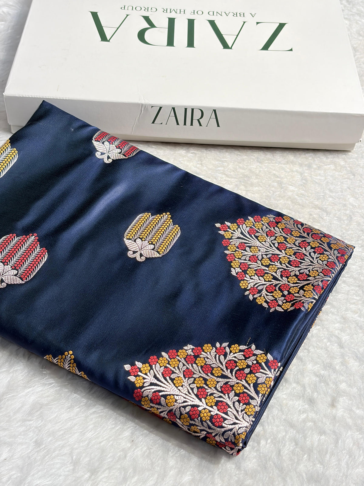 Navy Blue Shades Banarasi Boota Pattern Minakari Floral Mashru Silk Saree MSM-122