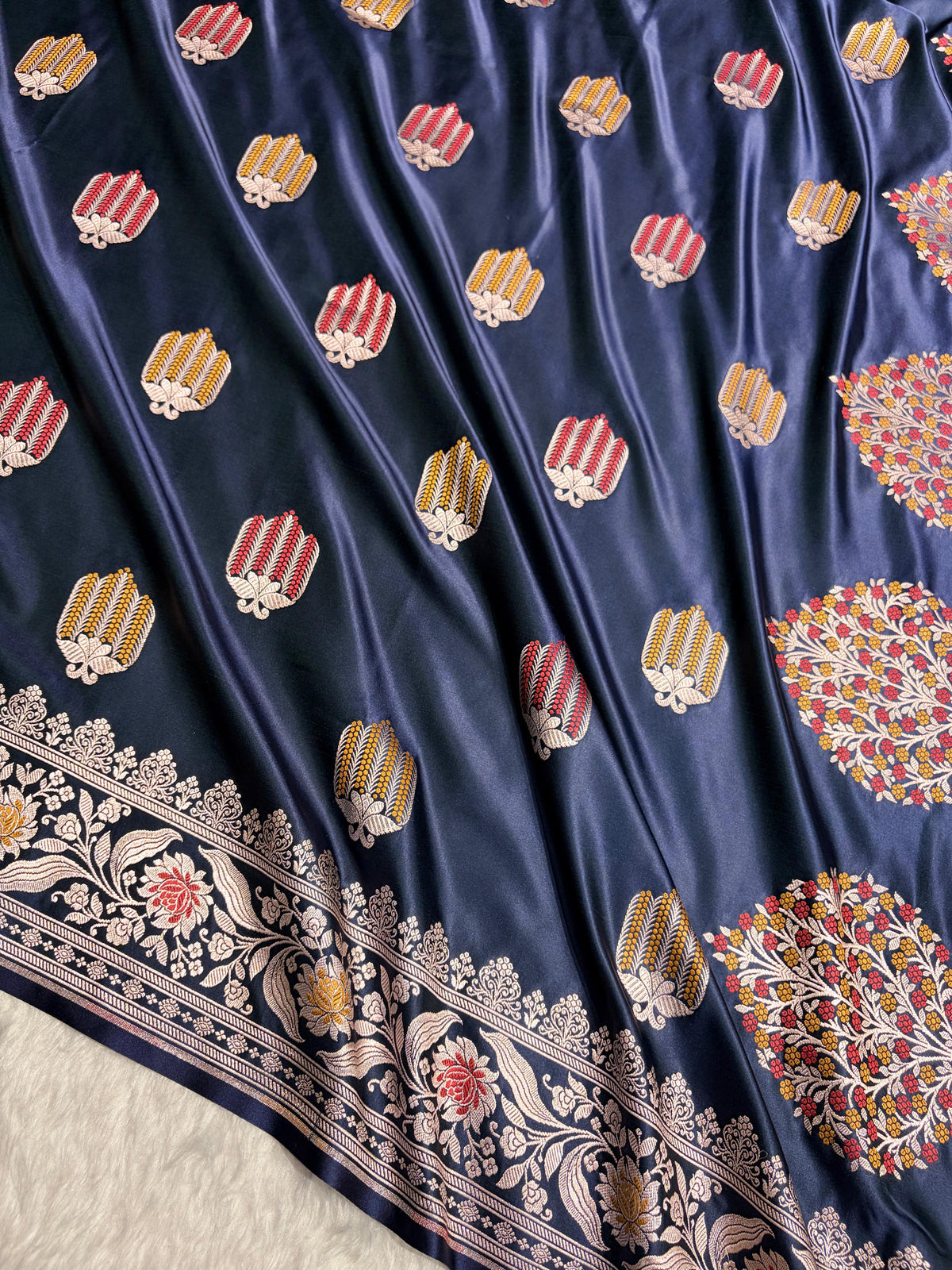 Navy Blue Shades Banarasi Boota Pattern Minakari Floral Mashru Silk Saree MSM-122