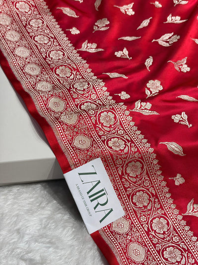 Red Shades Banarasi Boota Pattern Floral Mashru Silk Saree MSM-147