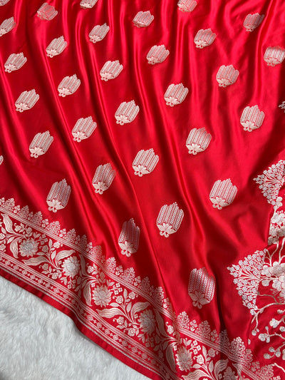 Red Shades Banarasi Boota Pattern Minakari Floral Mashru Silk Saree MSM-122