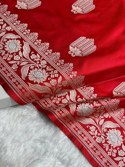 Red Shades Banarasi Boota Pattern Minakari Floral Mashru Silk Saree MSM-122