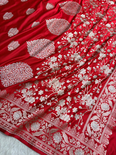 Red Shades Banarasi Boota Pattern Minakari Floral Mashru Silk Saree MSM-122