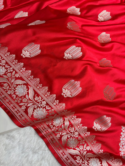 Red Shades Banarasi Boota Pattern Minakari Floral Mashru Silk Saree MSM-122