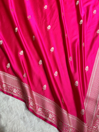 Rani Pink Shades Banarasi Boota Pattern Minakari Floral Mashru Silk Saree MSM-148