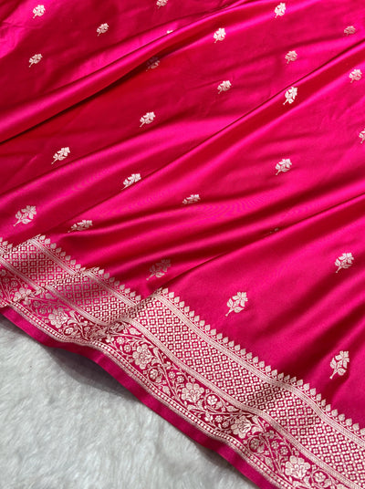 Rani Pink Shades Banarasi Boota Pattern Minakari Floral Mashru Silk Saree MSM-148